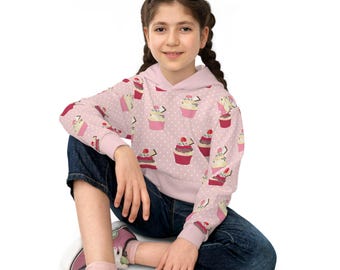 Kids Cupcake Hoodie, Cute Dessert Sweatshirt, Girls Pink Cupcake Hoodie, Kawaii Kids Pullover, Sweet Bakery Clothing Gift