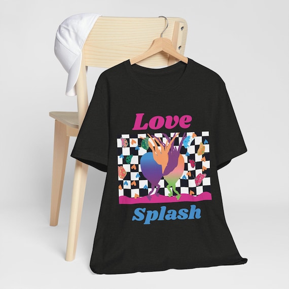Love Splash graphic T-Shirt | retro checkerboard heart, colorful dancer print