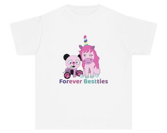 Forever Bestties ,Youth Middleweight Tee, Unicorn and Panda love, Best Friends