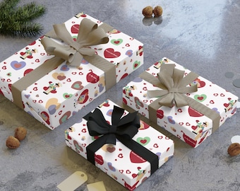 Love Themed Wrapping Paper, Heart Pattern Gift Wrap, Valentine Wrapping Paper, Romantic Gift Wrap for Weddings, Anniversaries