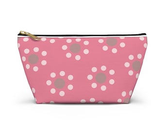 Pink Daisy Polka Pattern Accessory Pouch