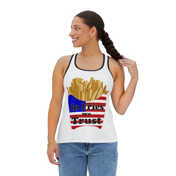 Patriotic Women's Tank Top - 'In Fries We Trust' | Summer BBQ, Casual Wear, Gift for Foodies, Fun Workout Top, Independence Day Apparel