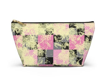 Distressed Checkerboard Pattern Accessory Pouch