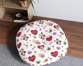 Valentine Round Floor Pillow, Heart Pattern Seat Cushion, Love Theme Floor Cushion, Cozy Home Decor Accent
