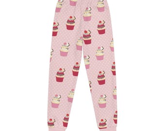 Cupcake Jogger Pants, Cute Dessert Sweatpants, Pink Cupcake Lounge Pants, Kawaii Bakery Joggers, Sweet Cozy Loungewear Gift