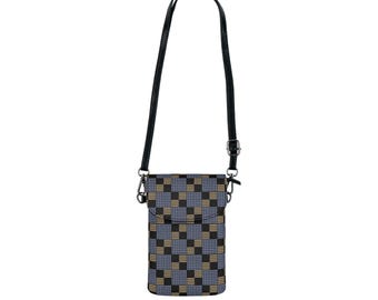 Checkerboard Grid Phone Wallet | Small Crossbody Phone Pouch