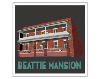 Beattie Mansion Haunted House, Square Vinyl Sticker | Historic House Sticker