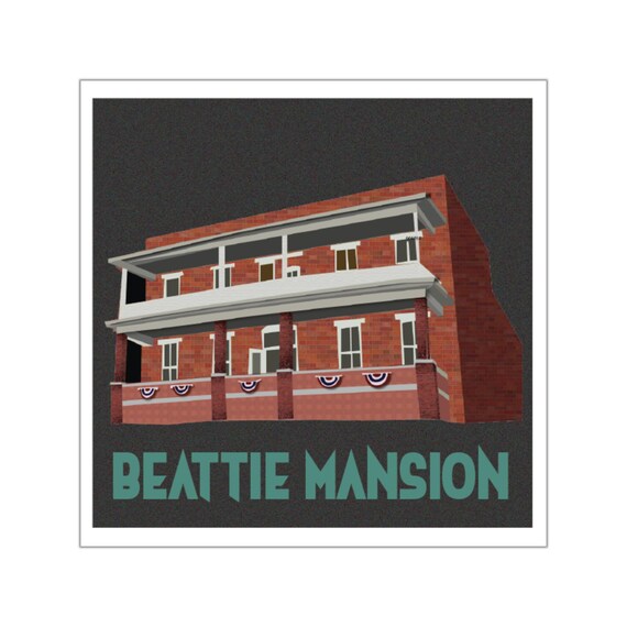 Beattie Mansion Haunted House, Square Vinyl Sticker | Historic House Sticker