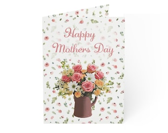 Happy Mothers Day Card, Floral Bouquet Greeting Card, Elegant Mom Card, Pink Roses Daisy Design, Spring Mothers Day Gift Card