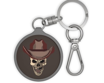 Western Skull Keychain, Cowboy Skull Key Ring, Gothic Western Bag Charm, Dark Western Key Fob, Outlaw Accessory Gift, Cowboy Keychain