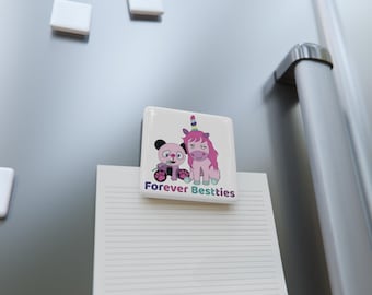 Forever Besties Panda Unicorn Magnet, Cute Friendship Gift, Ceramic Fridge Magnet, Kawaii Animal Decor, Best Friend Gift Idea
