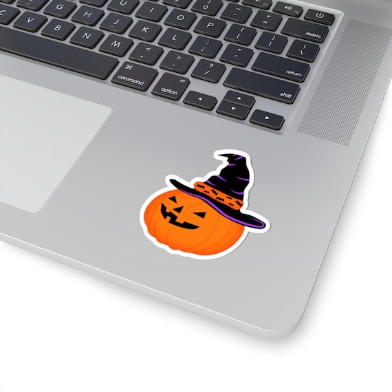 Halloween Pumpkin Witch Hat Kiss-Cut Stickers, Spooky Decor, Laptop Decor, Fall Decor, Trick or Treat, Party Favor