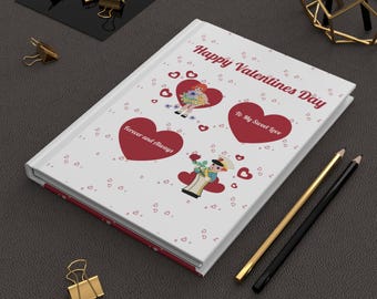 Valentines Day Hardcover Notebook, Romantic Love Journal Gift for Him or Her, Cute Couple Diary
