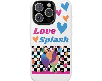 Love Splash Phone Case | Colorful Hearts Checkerboard Design
