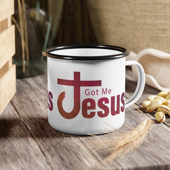 Rustic Enamel Camp Cup - Got Me Jesus, Camping Mug, Faithful Gift, Outdoor Adventure Cup, Christian Coffee Mug, Vintage Style