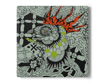 Dragon Ceramic Coaster, Fantasy Dragon Drink Coaster, Abstract Dragon Art Coaster, Gothic Home Decor, abstract art Gift, Artistic Coaster