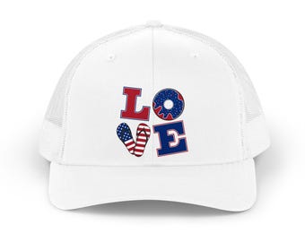 Patriotic LOVE design Trucker Hat | American flag letters, Fourth of July