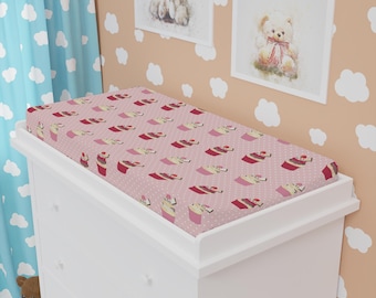 Cupcake Pattern Baby Changing Pad Cover | Pink Nursery, Sweet Dessert Print