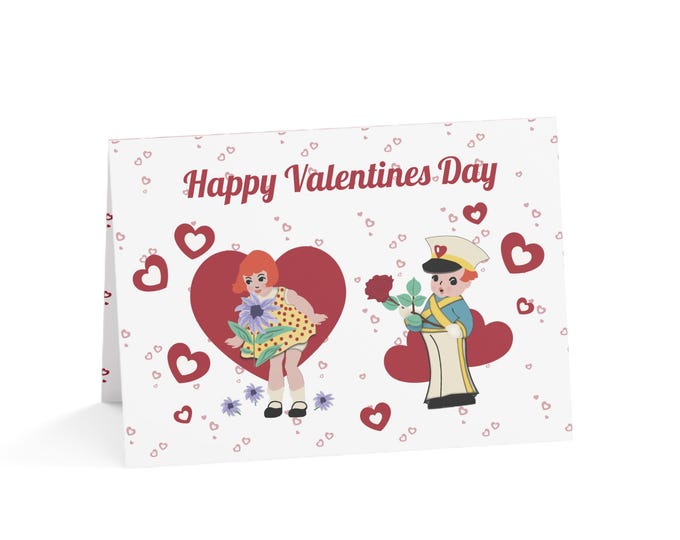 Featured listing image: Vintage Valentines Day Card, Retro Cute Couple Greeting Card for Loved Ones