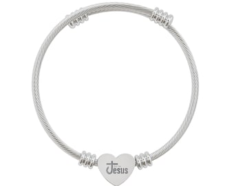 Jesus Bracelet Christian Bracelet Faith Bracelet Religious Jewelry Heart Charm Bracelet Christian Gift Adjustable Bangle Cross Bracelet