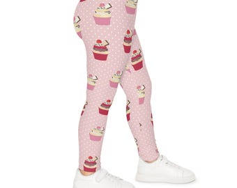 Kids Cupcake Leggings, Girls Dessert Leggings, Cute Pink Cupcake Pants, Kawaii Kids Clothing, Sweet Bakery Outfit Gift