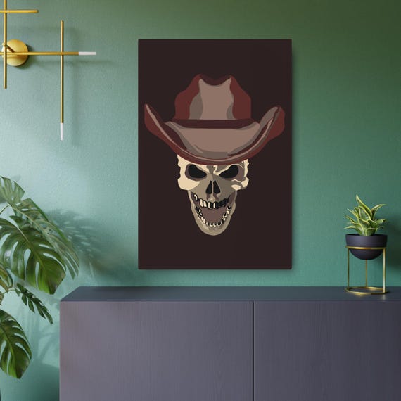 Cowboy Skull Metal Art Sign, Western Decor, Rustic Home Accent, Halloween Decoration, Unique Gift for Cowboy Lovers