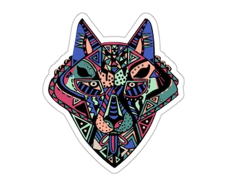 Geometric Wolf Sticker, Colorful Tribal Wolf Vinyl Decal, Abstract Animal Art, Laptop Water Bottle Sticker