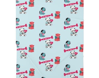 Panda and Puppy Pattern Baby Swaddle Blanket | Blue Heart Bones, Teddy Bears