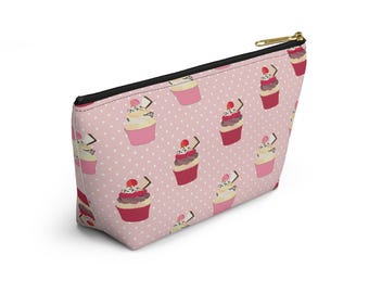 Cupcake Pattern Accessory Pouch | Pink Dessert Cosmetic Bag
