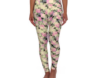 Leggings con motivo a scacchi astratto rosa e verde