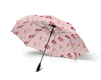 Paraguas con forma de cupcake, paraguas de lluvia con diseño de postre, paraguas rosa kawaii, paraguas de viaje con estampado de panadería, regalo para amantes de los cupcakes