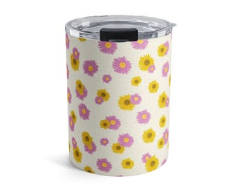 Daisy Floral Tumbler, Cute Flower Travel Mug, Yellow Pink Daisy Cup, Cottagecore Drink Tumbler, Spring Floral Gift, Stainless Steel Tumbler