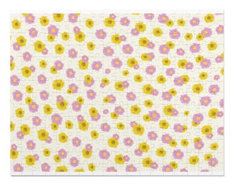 Yellow and Pink Floral Pattern Jigsaw Puzzle | 252 Piece Puzzle with Tin