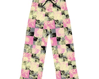 Pantalones de pijama con estampado de mármol a cuadros en tonos pastel / Pantalones de descanso AOP