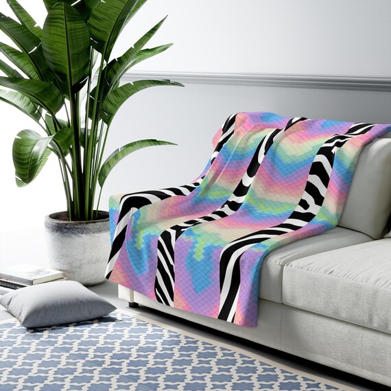 Rainbow Zebra and mermaid Sherpa Fleece Blanket, Cozy Throw for Home, Unique Gift for Animal Lovers.