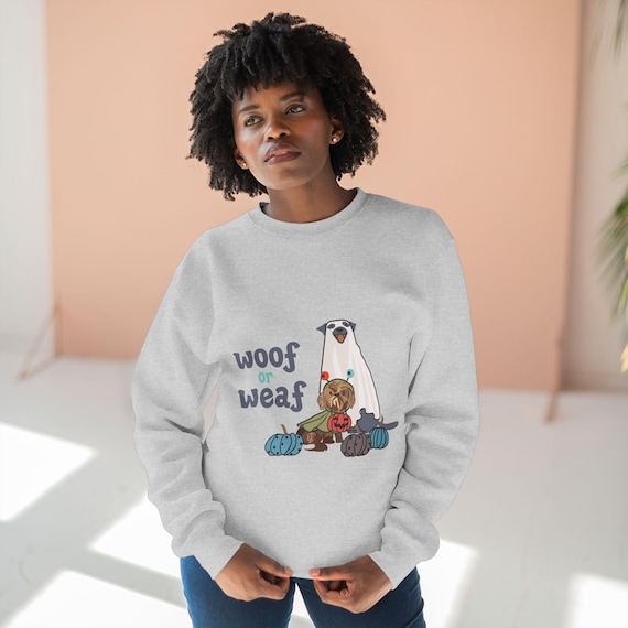 Woof or Weaf Unisex Crewneck Sweatshirt   Cozy Dog Lover Gift for Pet Owners, Perfect for Casual Wear, Animal Lovers, Birthdays, Holidays