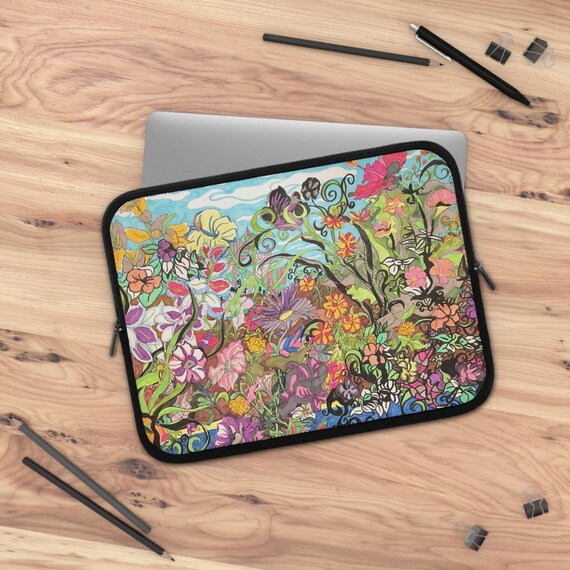Floral Laptop Sleeve, Personalized Laptop Case, Colorful Tech Accessory, Gift for Her, Nature Lover's Computer Sleeve