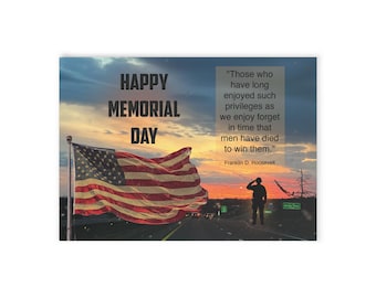 Memorial Day Postcard, Patriotic American Flag Card, Military Tribute, Veteran Memorial Greeting or Wall Art