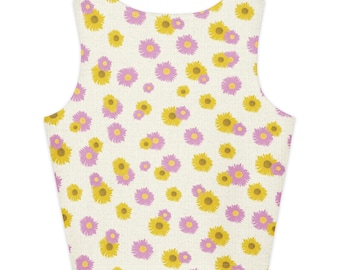 Floral Crop Top Daisy Print, Cute Summer Cropped Tank, Aesthetic Flower Top, Trendy Women's Shirt, Spring Outfit, Festival Top Gift for Her