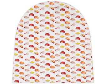 Sushi Baby Beanie, Cute Food Print Hat for Newborns, Soft Cozy Infant Cap, Fun Gift for Foodie Parents