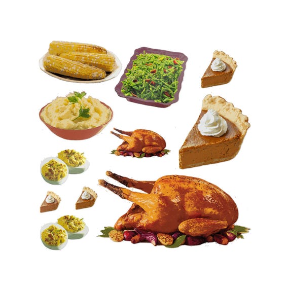 Thanksgiving food Die-Cut Stickers, Festive Food Décor, Holiday Party Supplies, Turkey and Side Dishes, Seasonal Decor