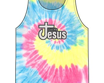 Christian Tie Dye Tank Top | Got Me Jesus Shirt | Faith Tank for Men | Religious Gift | Christian Apparel