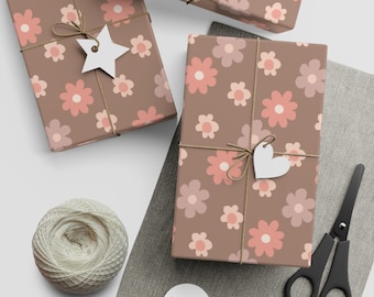Retro Pink Floral Gift Wrapping Paper Sheets