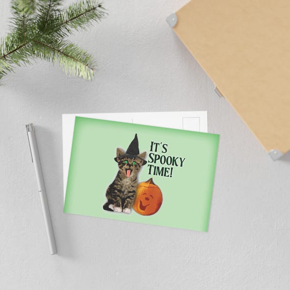 Spooky Cat Postcards, Halloween Decor, Cute Animal Stationery, Holiday Greeting Cards, Cat Lover Gifts, Fine Art Collectibles