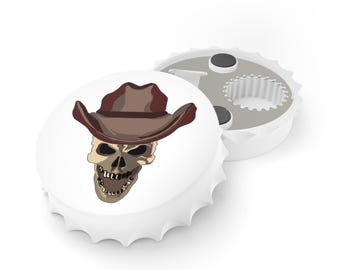 Western Skull Bottle Opener, Cowboy Skull Cap Opener, Gothic Western Bar Tool, Dark Western Beer Opener, Rustic Skull Gift, Cowboy Kitchen