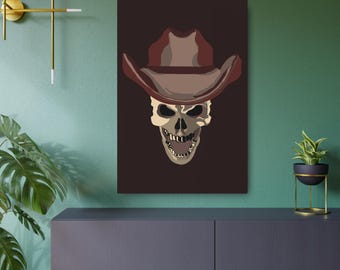 Skull Cowboy Metal Wall Art, Western Gothic Metal Print, Skull in Cowboy Hat Wall Decor, Man Cave Art