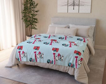 Cute Puppy Blanket, Kids Throw Blanket, Dog Love Baby Blanket, Soft Cozy Throw with Hearts, Gift for Kids