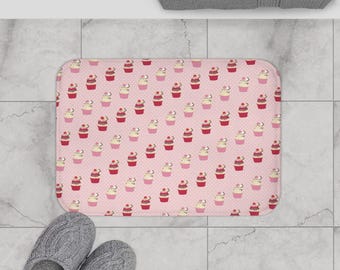 Alfombrilla de baño con estampado de cupcakes / Alfombra de baño rosa con diseño de postre