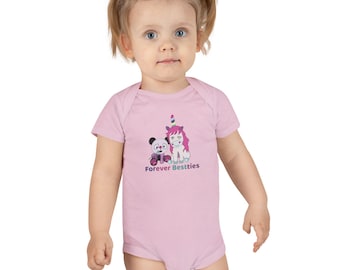 Forever Besties Baby Bodysuit – Cute Panda & Unicorn Onesie, Best Friends Baby Outfit, Baby Shower Gift