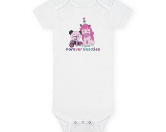 Forever Besties Baby Onesie, Cute Panda and Unicorn Bodysuit for Babies & Newborns
